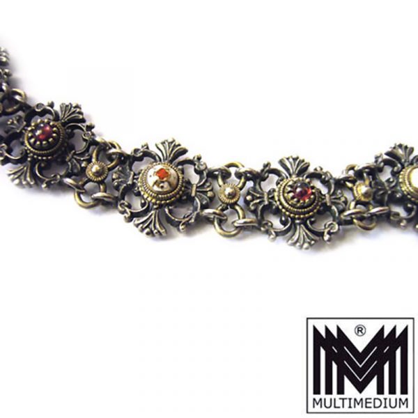 Historismus Neorenaissance Silber Collier Emaille Granat Tracht silver necklace