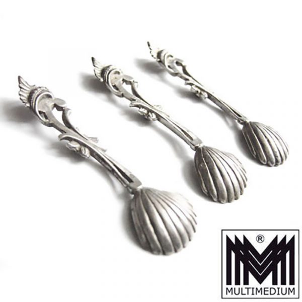 6 Salz Löffel Silber Muschel silver spoons salt shell für Gewürzschälchen selten