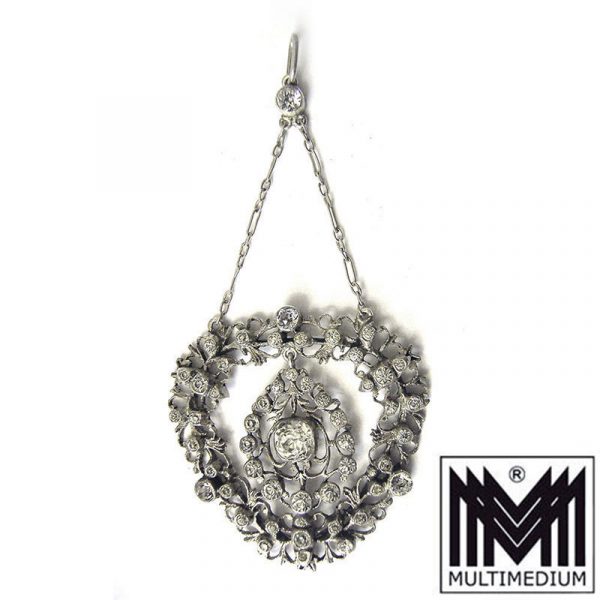 Antiker Jugendstil Silber Anhänger Straß Blumen silver pendant paste