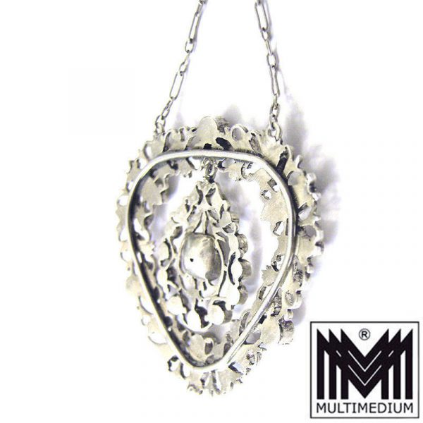 Antiker Jugendstil Silber Anhänger Straß Blumen silver pendant paste
