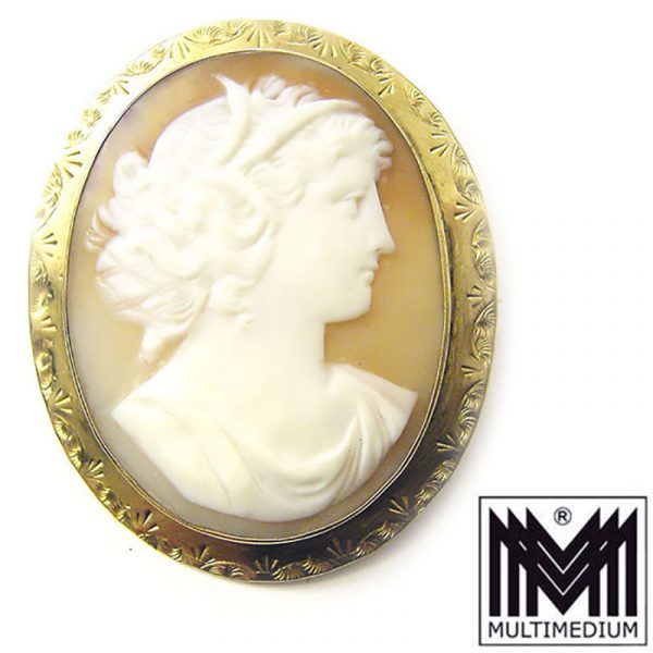Antike Muschel Kamee Brosche Jugendstil Dame 1900 art nouveau shell cameo brooch