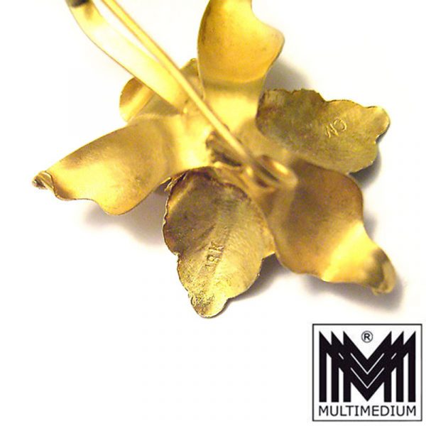750 er Gold Brosche 18k Handarbeit gold brooch hand made Orchidee Orchid