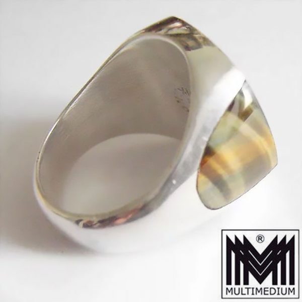 Taxco FDR Mexico Silver ring signed Pancho Modernist tiger`s-eye