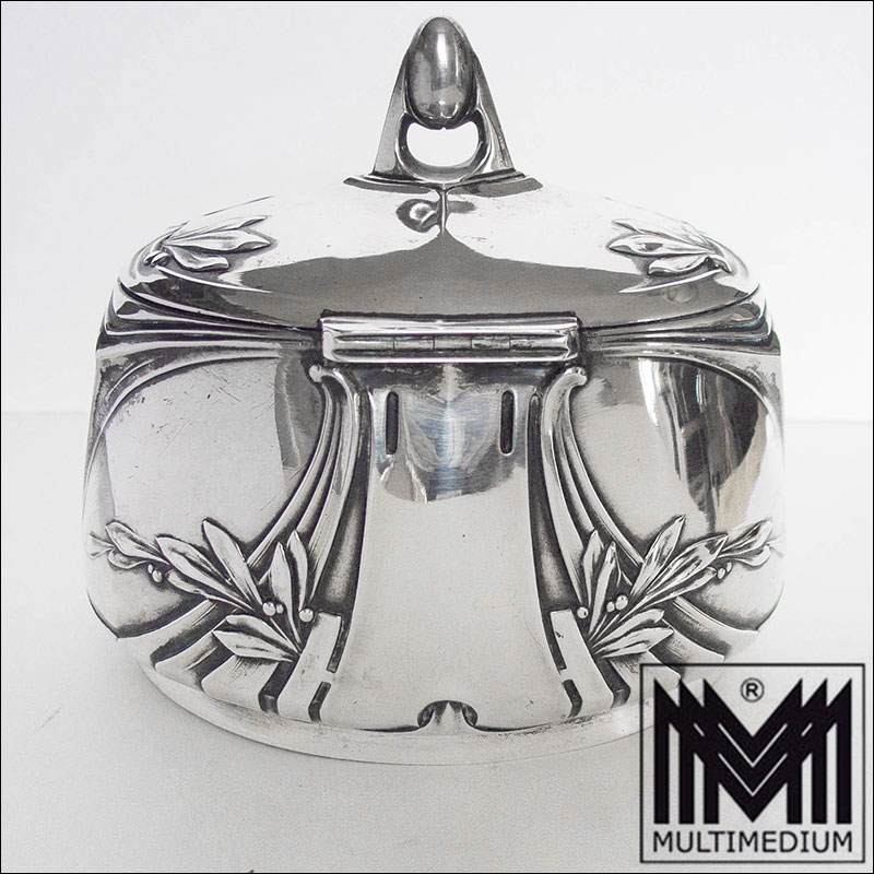 Wilhelm Binder Jugendstil Silber Dose 800 Mond Krone Schwäbisch Gmünd