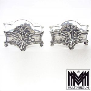 2 Stück Jugendstil Wilhelm Binder Silber Saliere Salzgefäß mit Glaseinsatz
