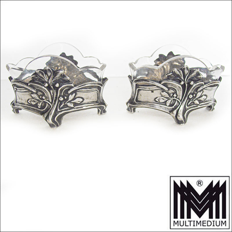 2 Stück Jugendstil Wilhelm Binder Silber Saliere Salzgefäß mit Glaseinsatz
