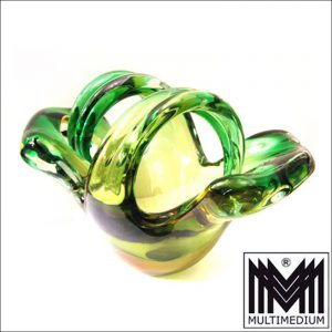 Seltene schwere Murano Schale aus den 1950er 60er Jahren grün gelb dickwandiges Glas